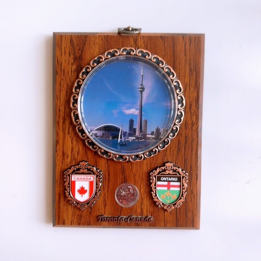 Toronto Canada Wooden Wall Mount Plaque Framed W Coin Decor Collectible Gift Tag