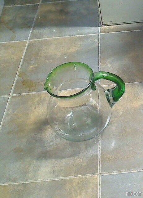 Vintage Green Glass Pitcher, Mint Condition