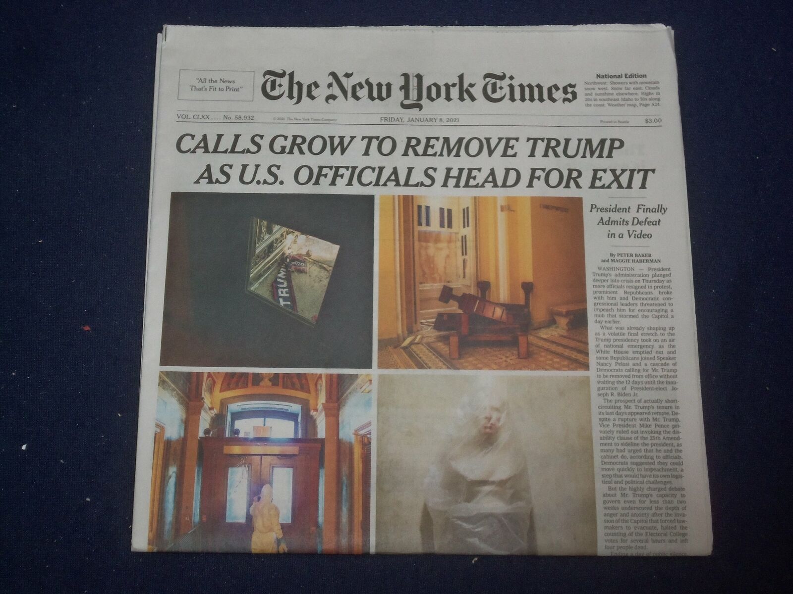 2021 JANUARY 8 NEW YORK TIMES - CALLS GROW TO REMOVE TRUMP - TRUMP CONCEDES LOSS