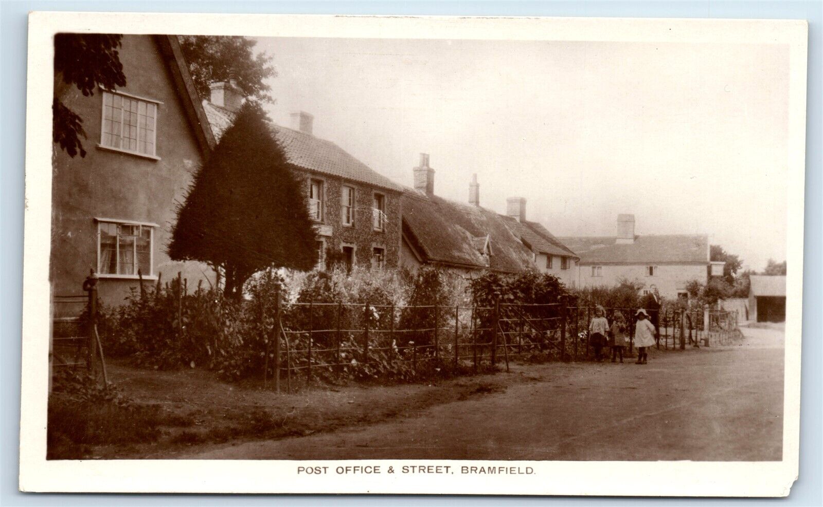 Postcard Post Office & Street, Bramfield RPPC H175