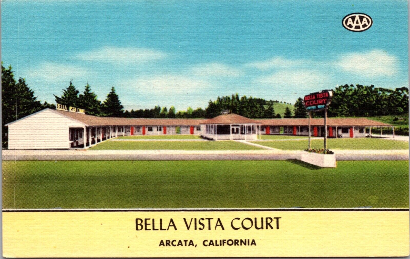 Linen Postcar Bella Vista Court Motel in Arcata, California