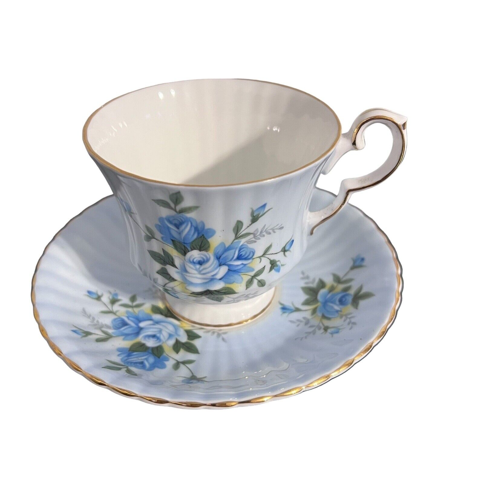 Vintage Royal Windsor Fine English Bone China Teacup and Saucer Blue floral 