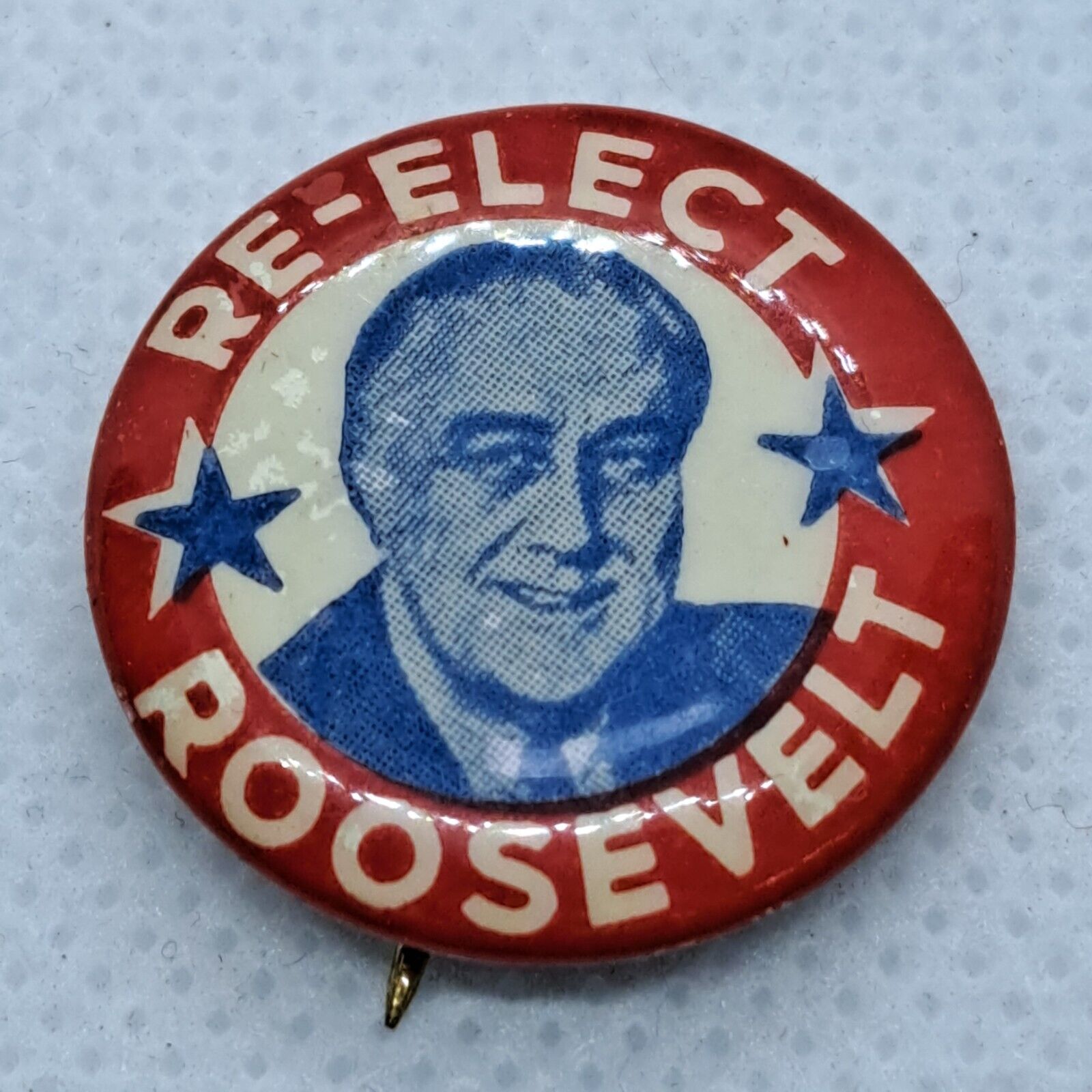 Re-Elect Roosevelt Picture Political Campaign Button Pinback Franklin Roosevelt