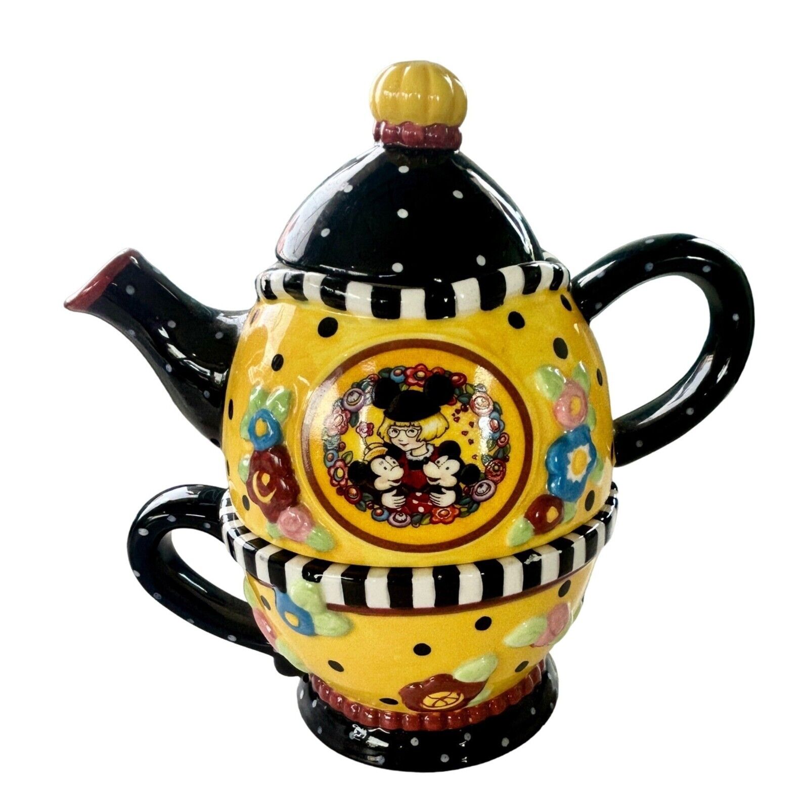 Ceramic Disney Teapot Mary Engelbreit Tea For Three Mickey Minnie Mouse