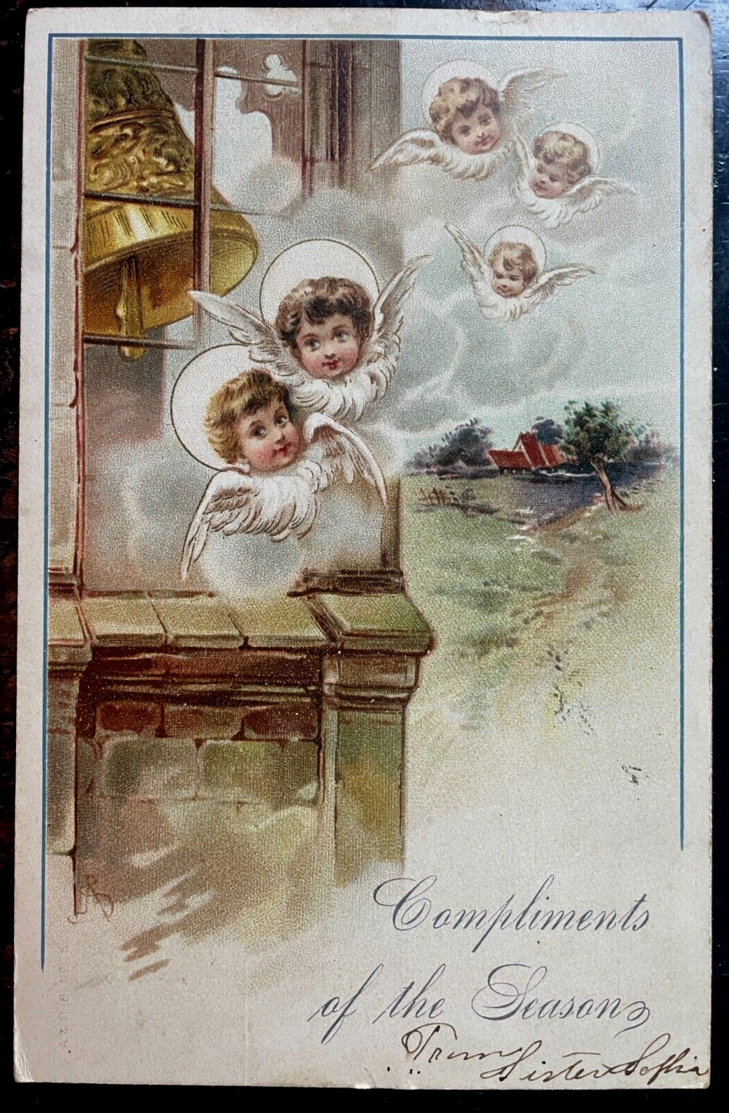 Vintage Victorian Postcard 1905 Compliments of the Season - Angel Imps