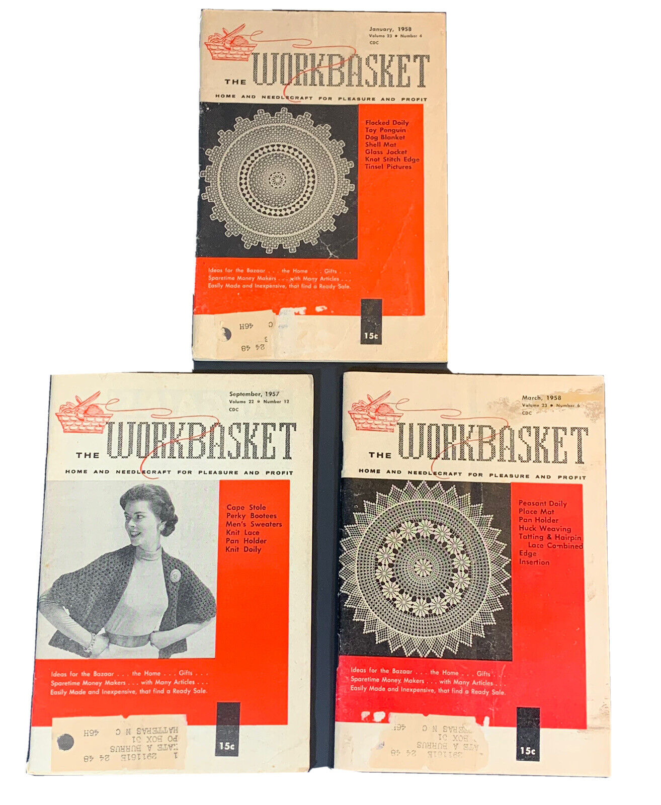 Vintage 50s craft booklets lot 3 pcs crochet knitting sewing Workbasket brand