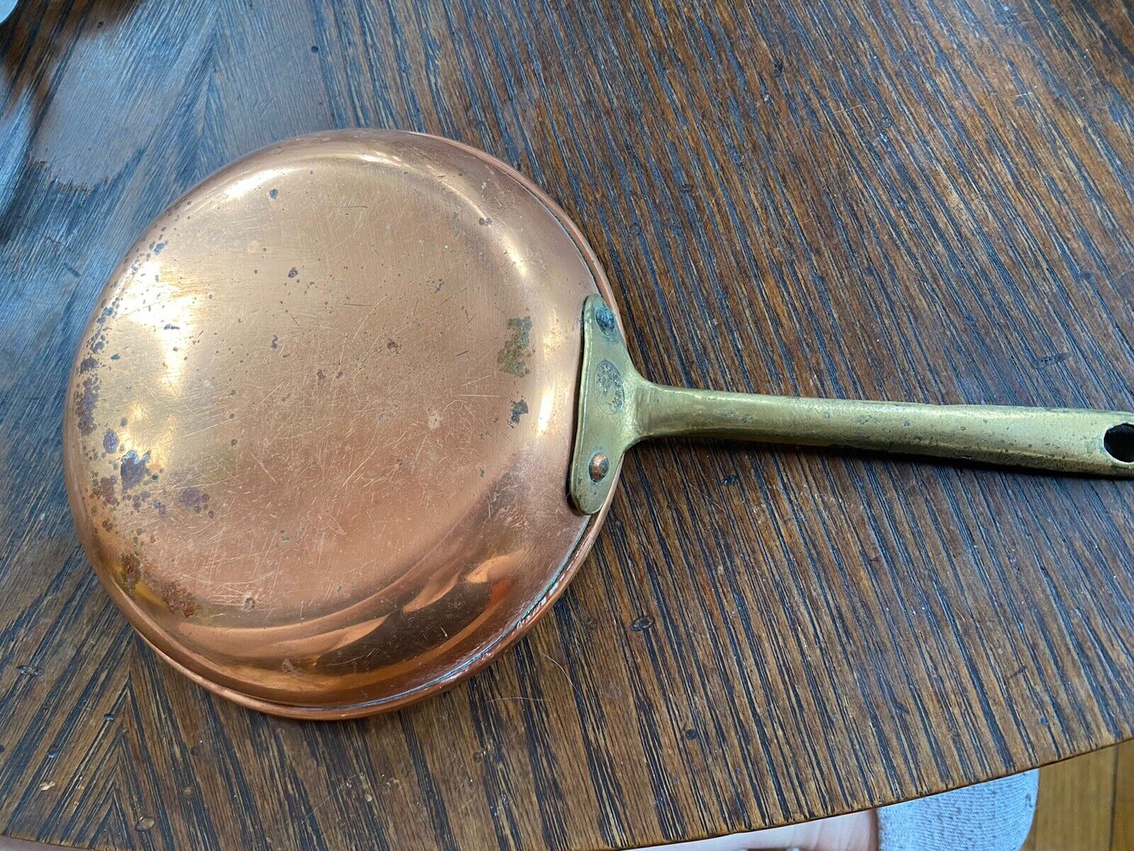 Vintage Copral Portugal Copper Skillet frying pan Brass Handle 10” Collectible