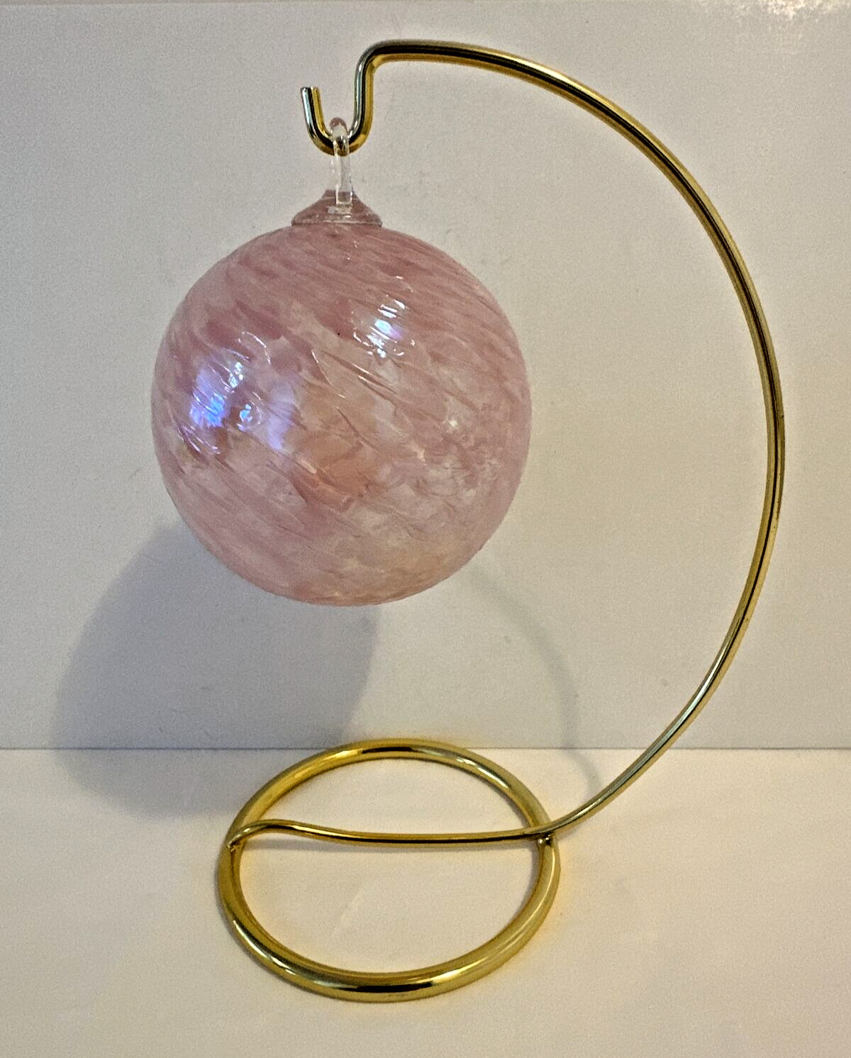 Pink Textured Swirl Art Glass Hanging Ornament Orb 3\