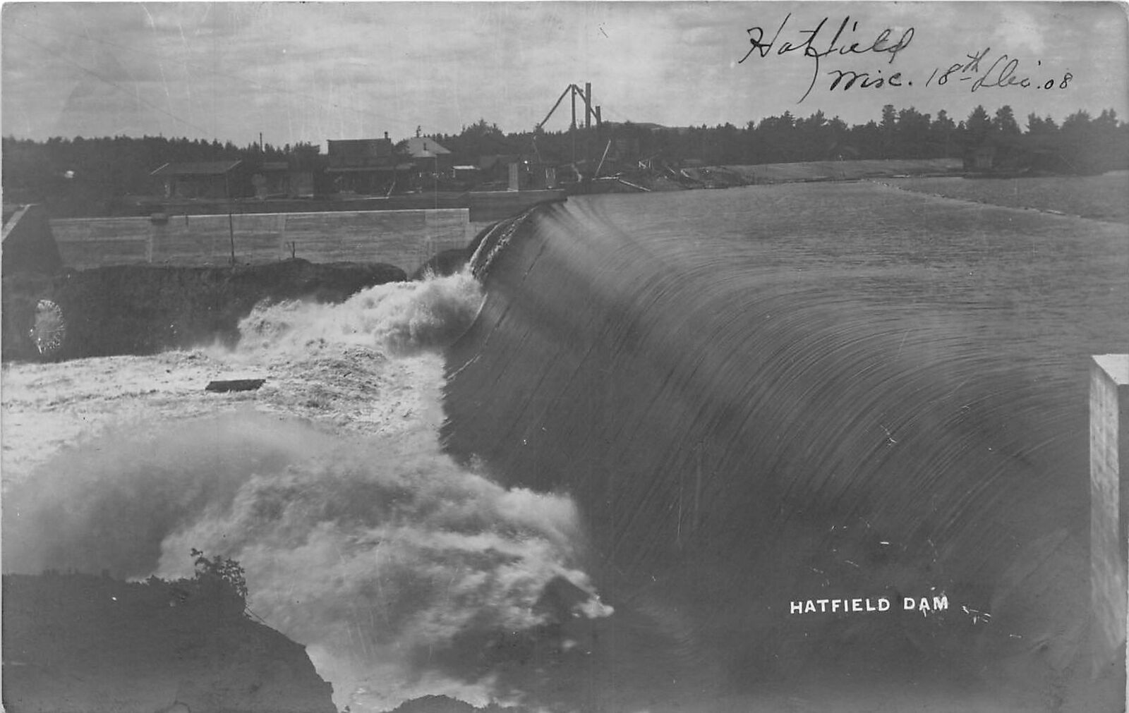 J70/ Hatfield Wisconsin RPPC Postcard c1910 Dam Buildings High Water 409