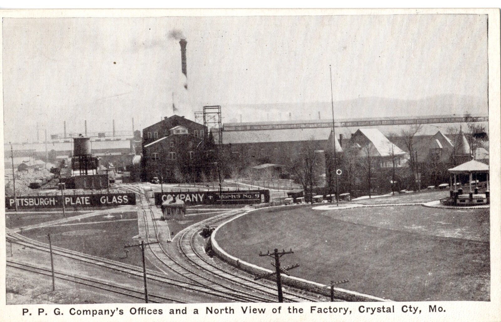 P.P.G. Company Offices, Crystal City, Mo. Missouri Real Photo Postcard. Railroad