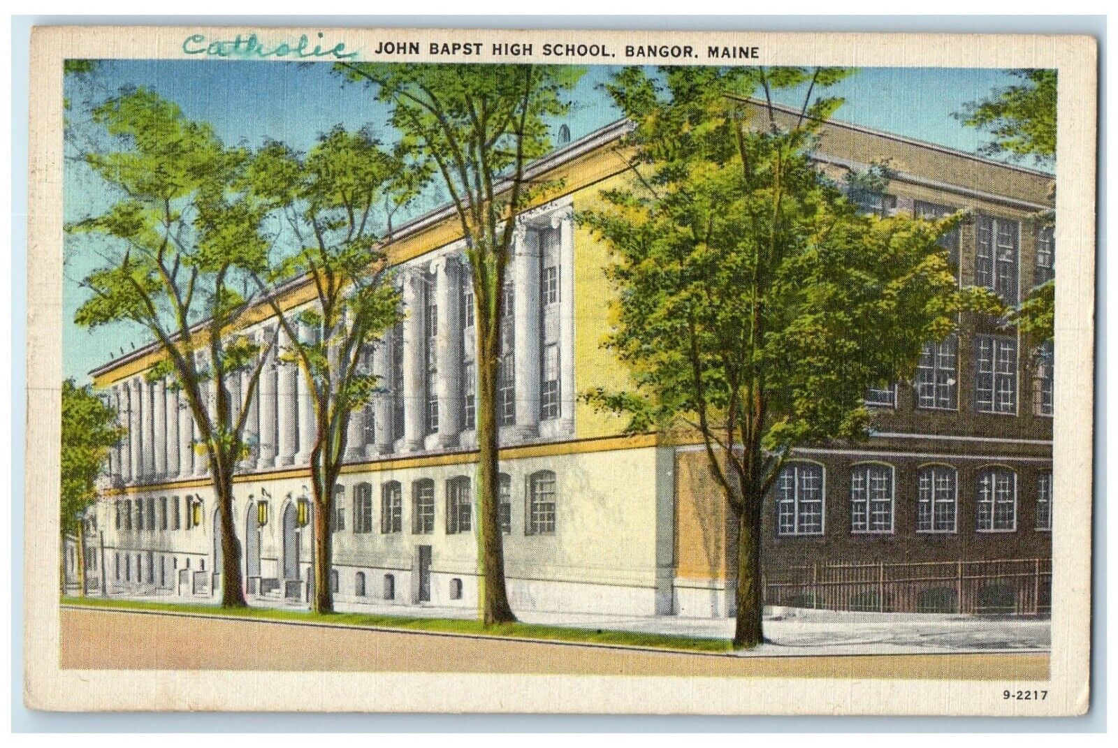 1949 Exterior View John Bapst High School Building Bangor Maine Vintage Postcard