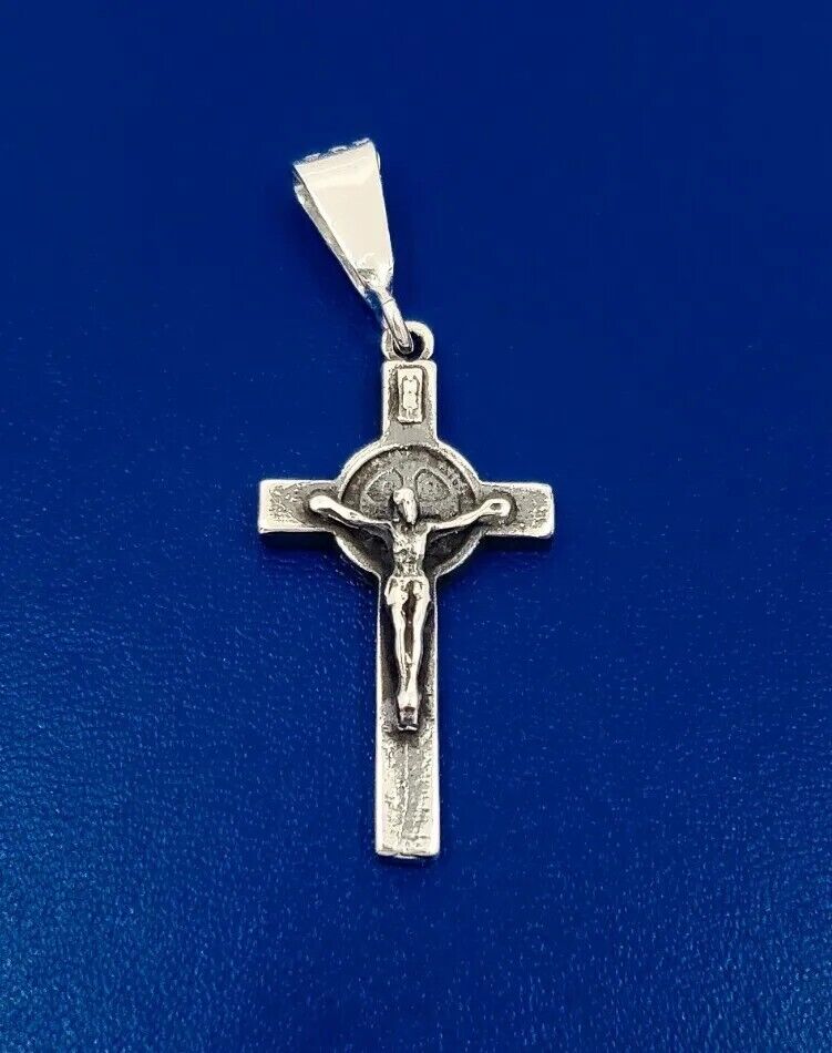 Sterling Silver  St Benedict Crucifix Pendant Cruz De San Benito Silver 950