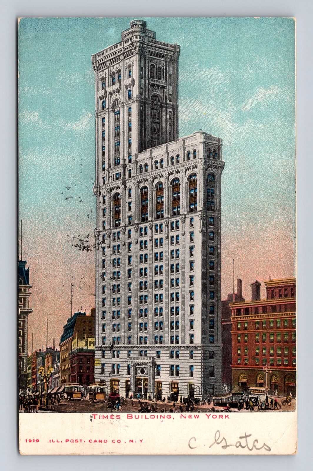 New York City NY-Times Building, Advertisement, Antique, Vintage c1906 Postcard