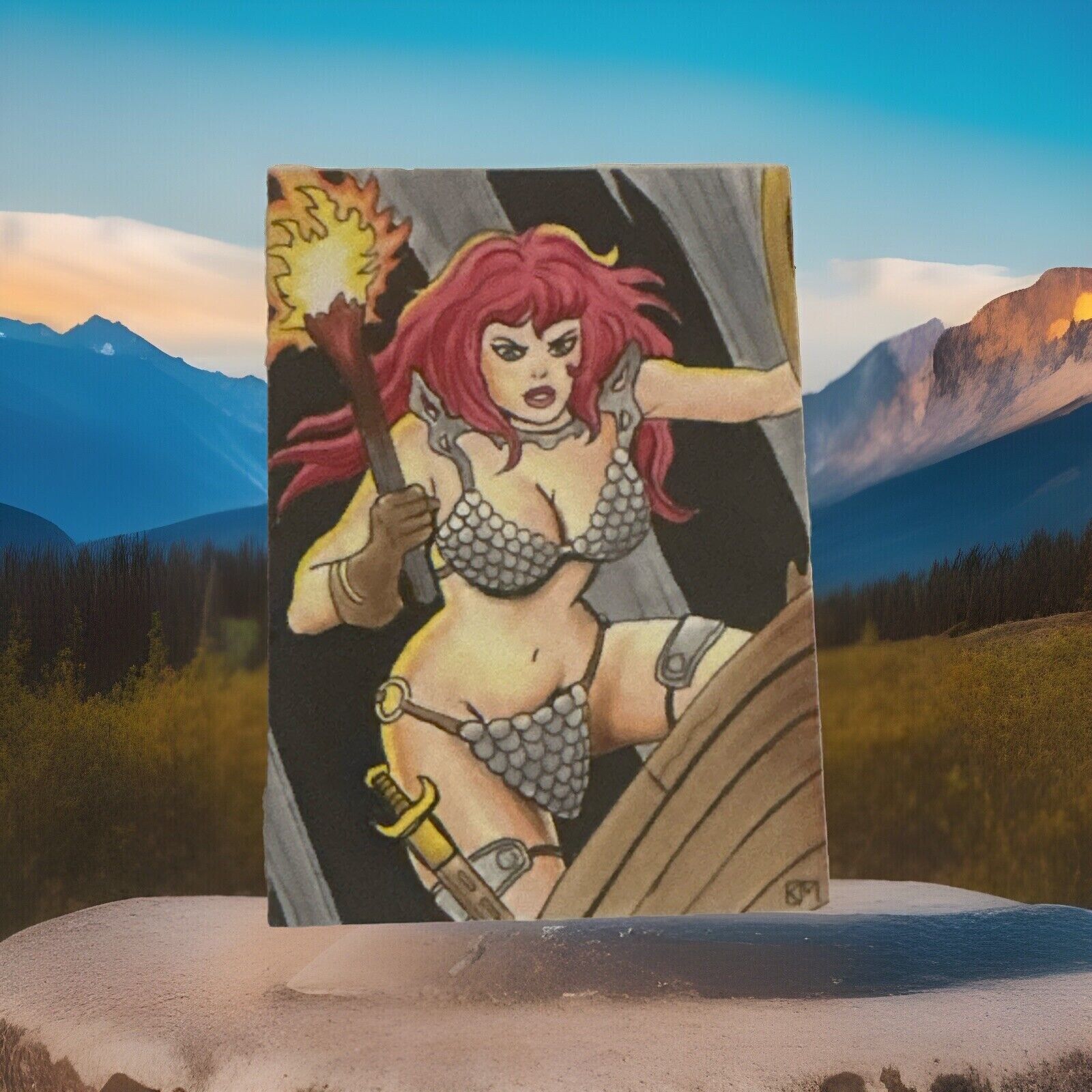 Kevin J. Munroe Hand Drawn Color Sketch Card 2023 Red Sonja 50th Anniversary 1/1