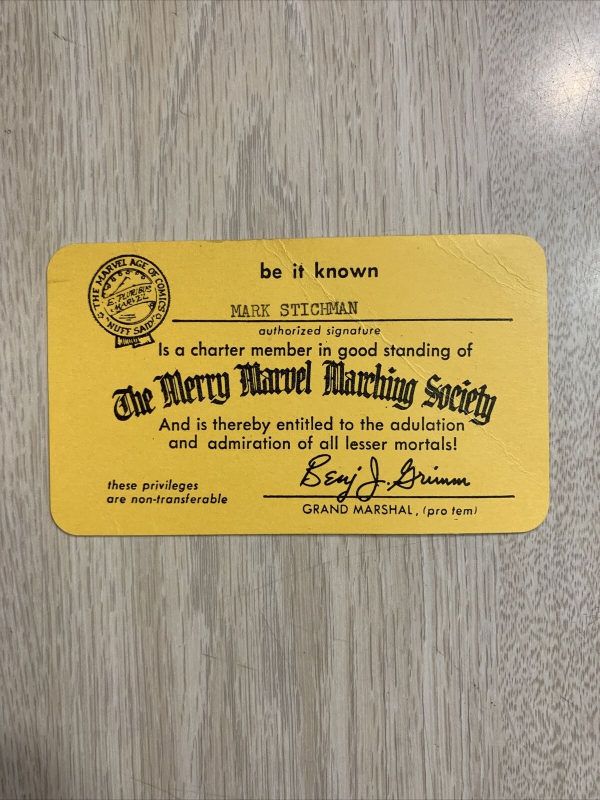 \'64 MMMS MEMBERSHIP CARD EXTREMELY RARE #655 MERRY MARVEL MARCH MARCHING SOCIETY