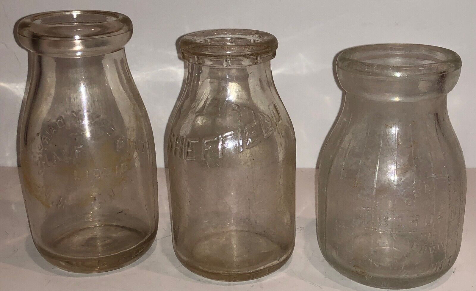 3 Half Pint  Antique Milk Bottles-Bordens, Sheffield & Alderney C 1930s?