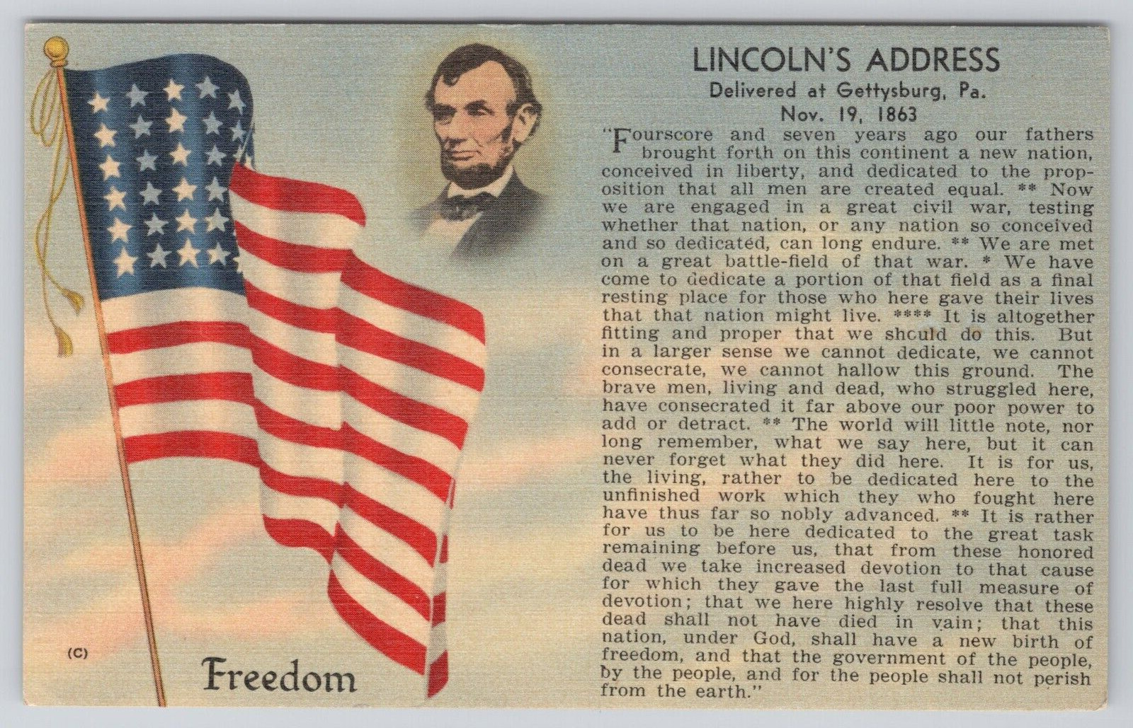 Postcard Lincoln\'s Address Gettysburg Pennsylvania
