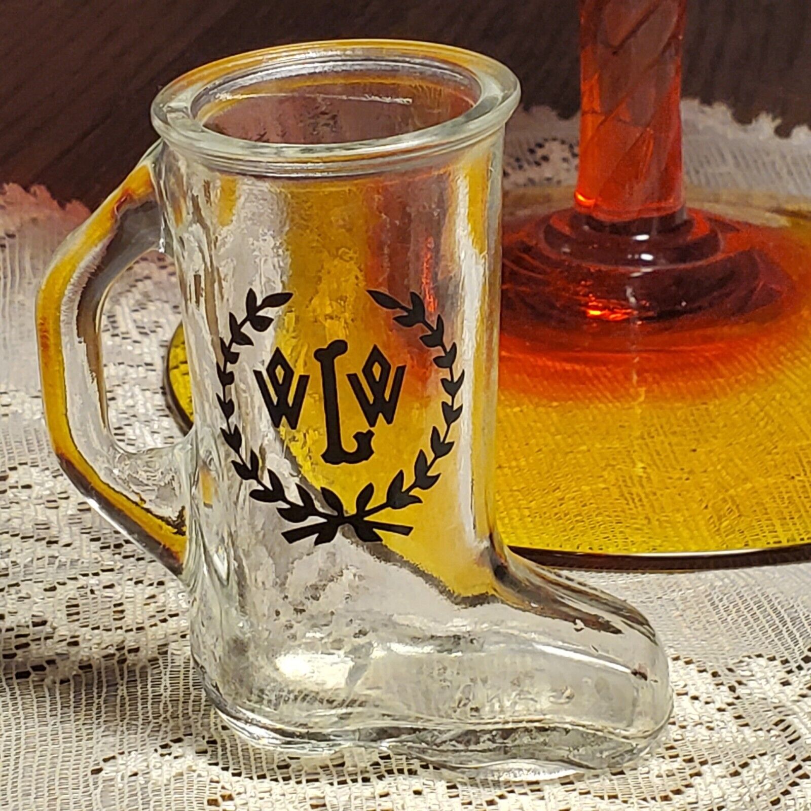 Vintage W.L. WELLER Special Reserve Bourbon Whiskey Boot shot Glass 7 Year RARE