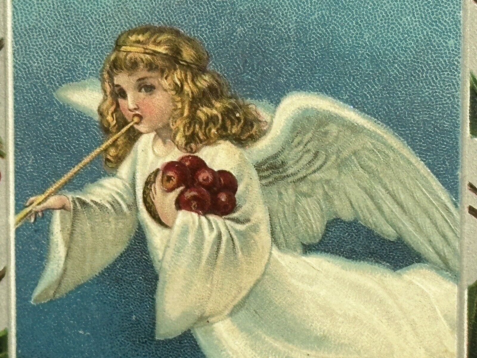 Christmas Postcard Red Cross Seal 1908 Angel Brings Apples Snowy Scene