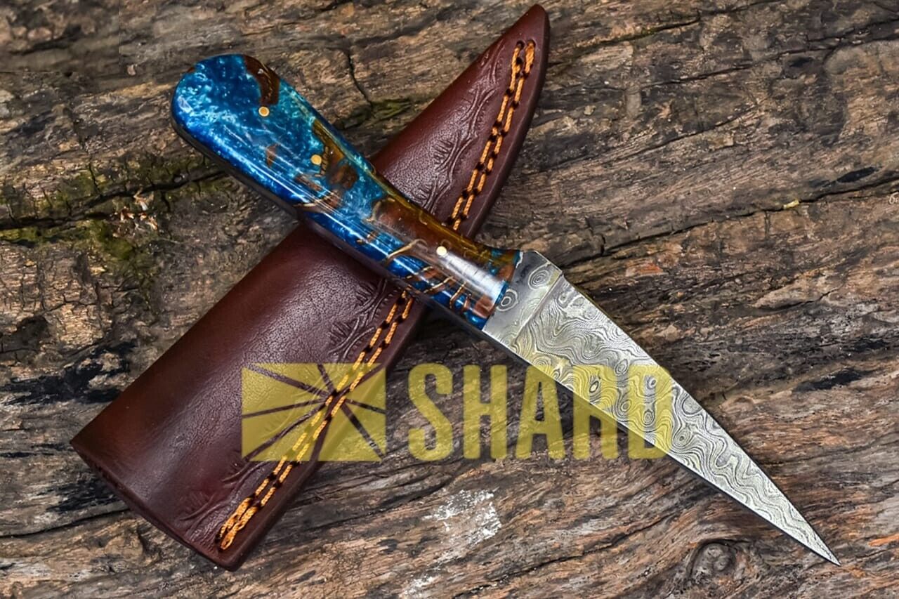 SHARD™® CUSTOM HAND FORGED PINE CONE Corelon Damascus Steel Hunting KNIFE+SHEATH