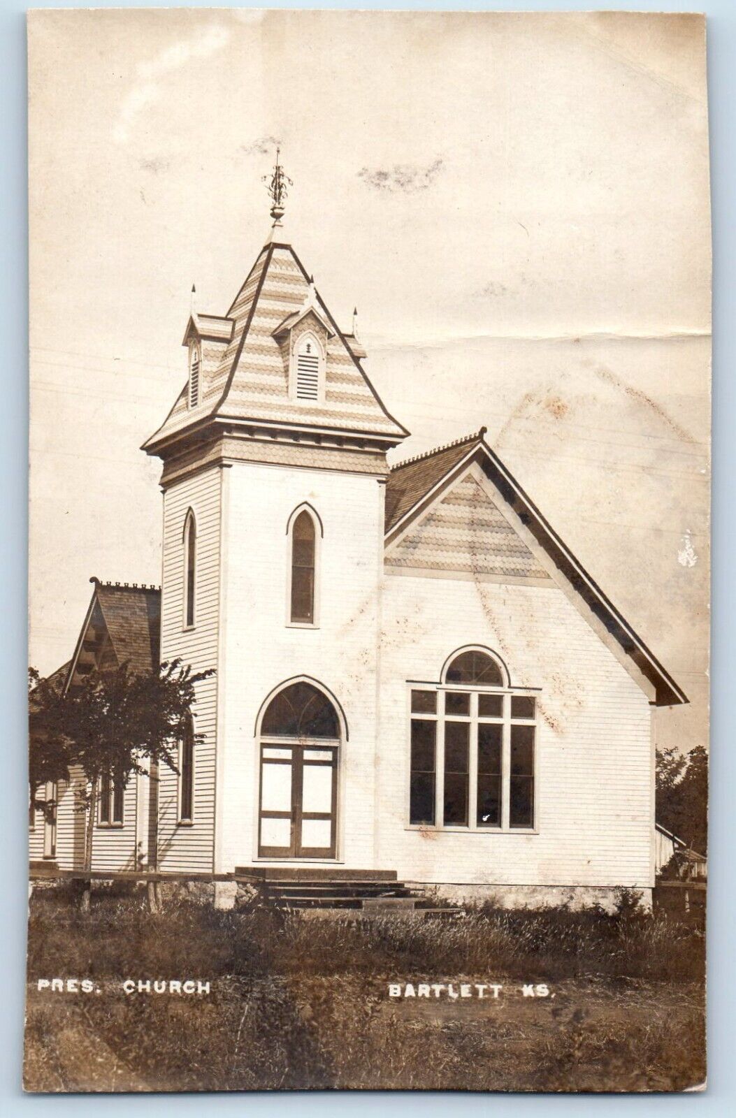 Bartlett Kansas KS Postcard RPPC Photo Presbyterian Church c1910's Antique