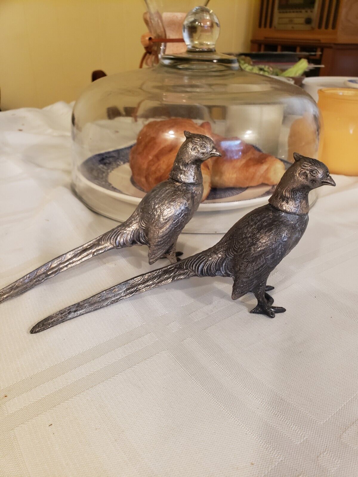 Metal Silver Toned Pheasant Bird Salt and Pepper Shakers 