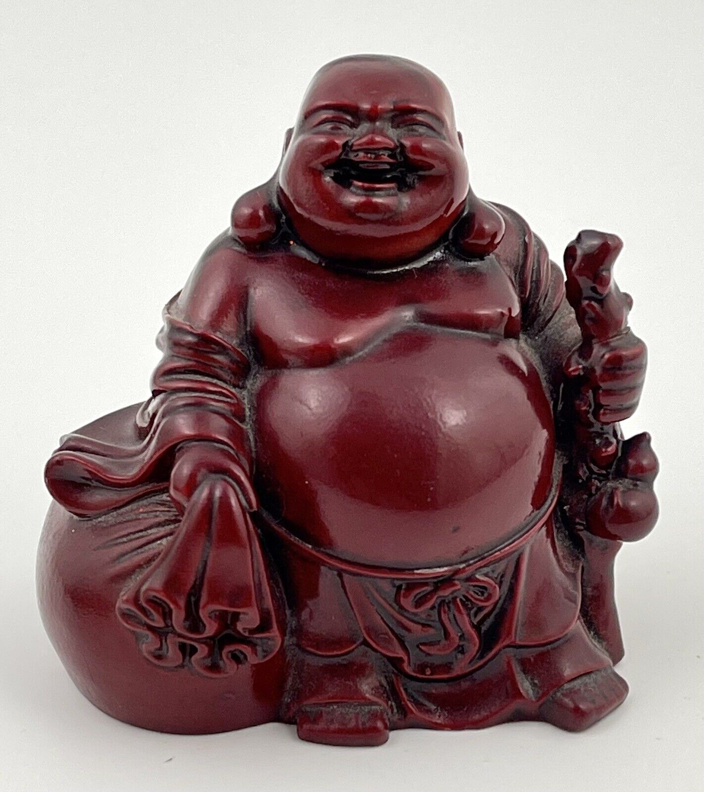 Vintage Laughing Buddha Taoist Statue Figurine Rosewood Red Chinese Folk Art 3\