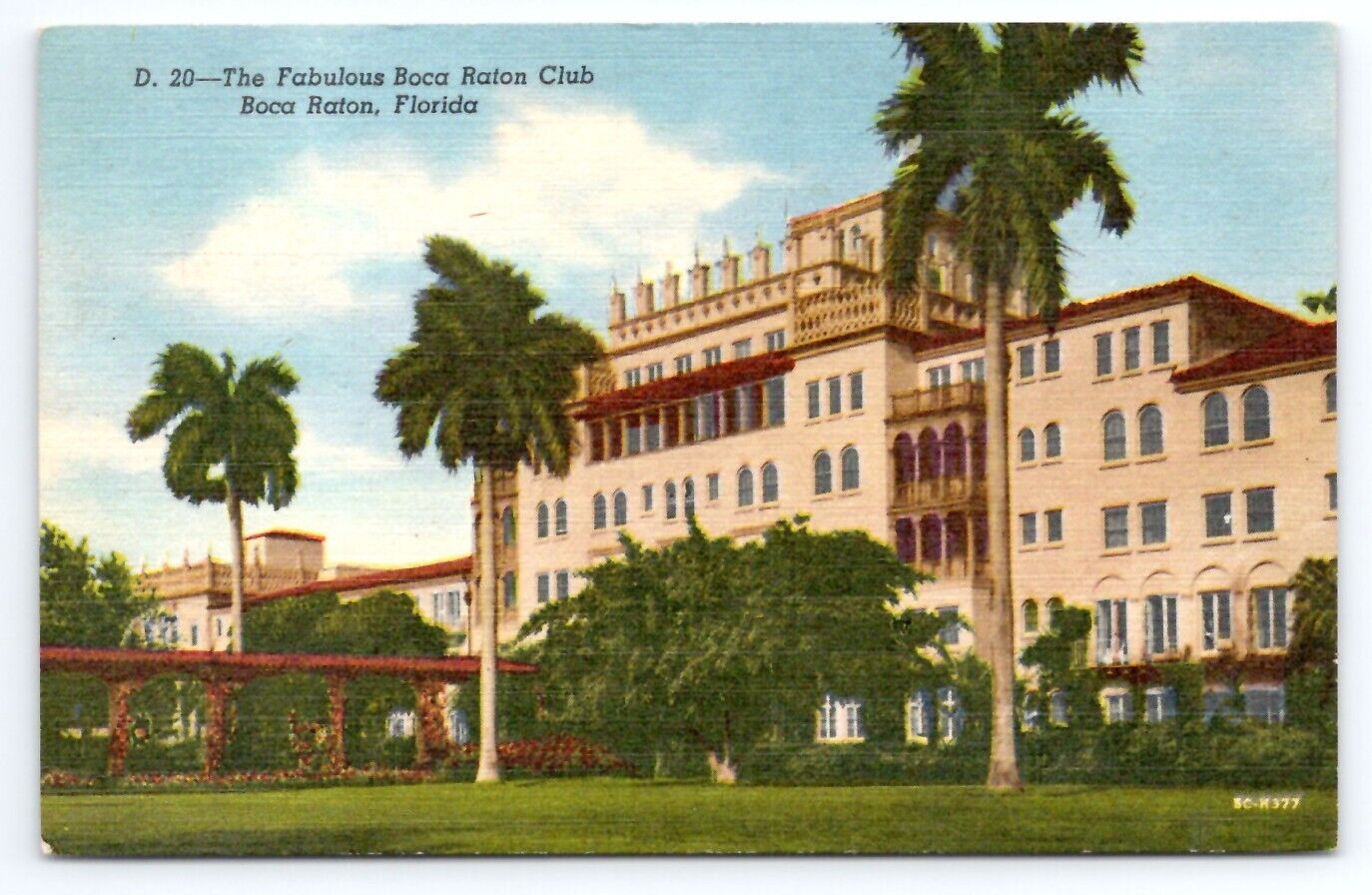1957 Boca Raton Club Florida Posted Palm Trees Linen Postcard
