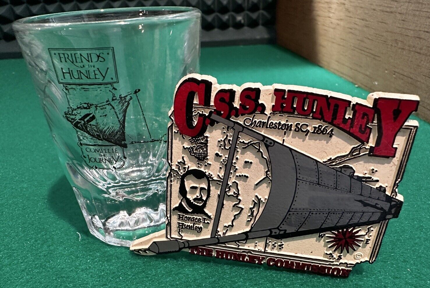 Vintage Friends of C.S.S. Hunley Complete the Journey Shot Glass & Fridge Magnet