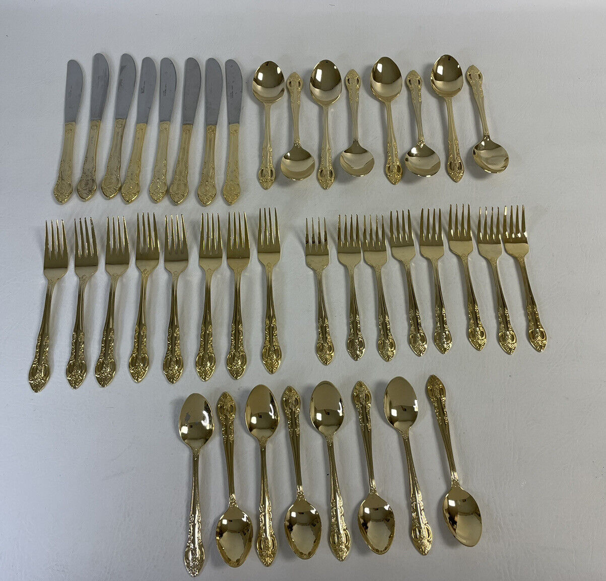 Hanford Forge H.F. Ltd. Pierced Rose Versailles Gold Plated 40 Piece - Set for 8