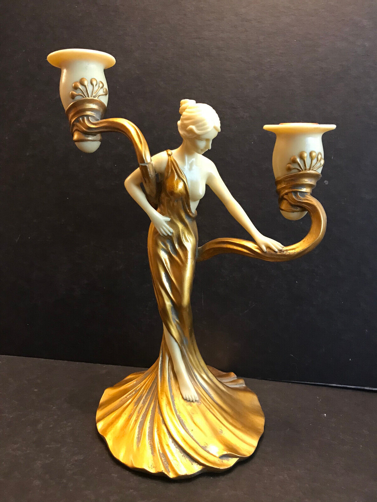 Oliver Tupton? Design Toscano? Art Nouveau Lady Woman Double Candle Holder Repro