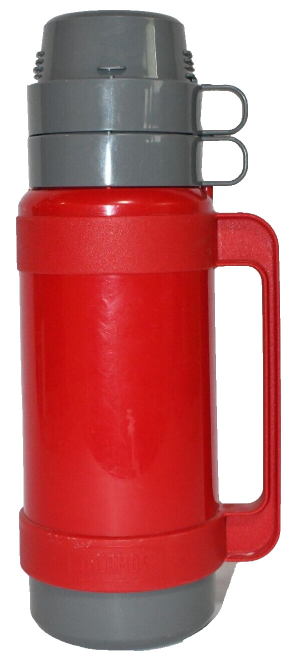 VTG Thermos 31-100 Red 1 Liter Insulated w/ 2 Cups 13.25\