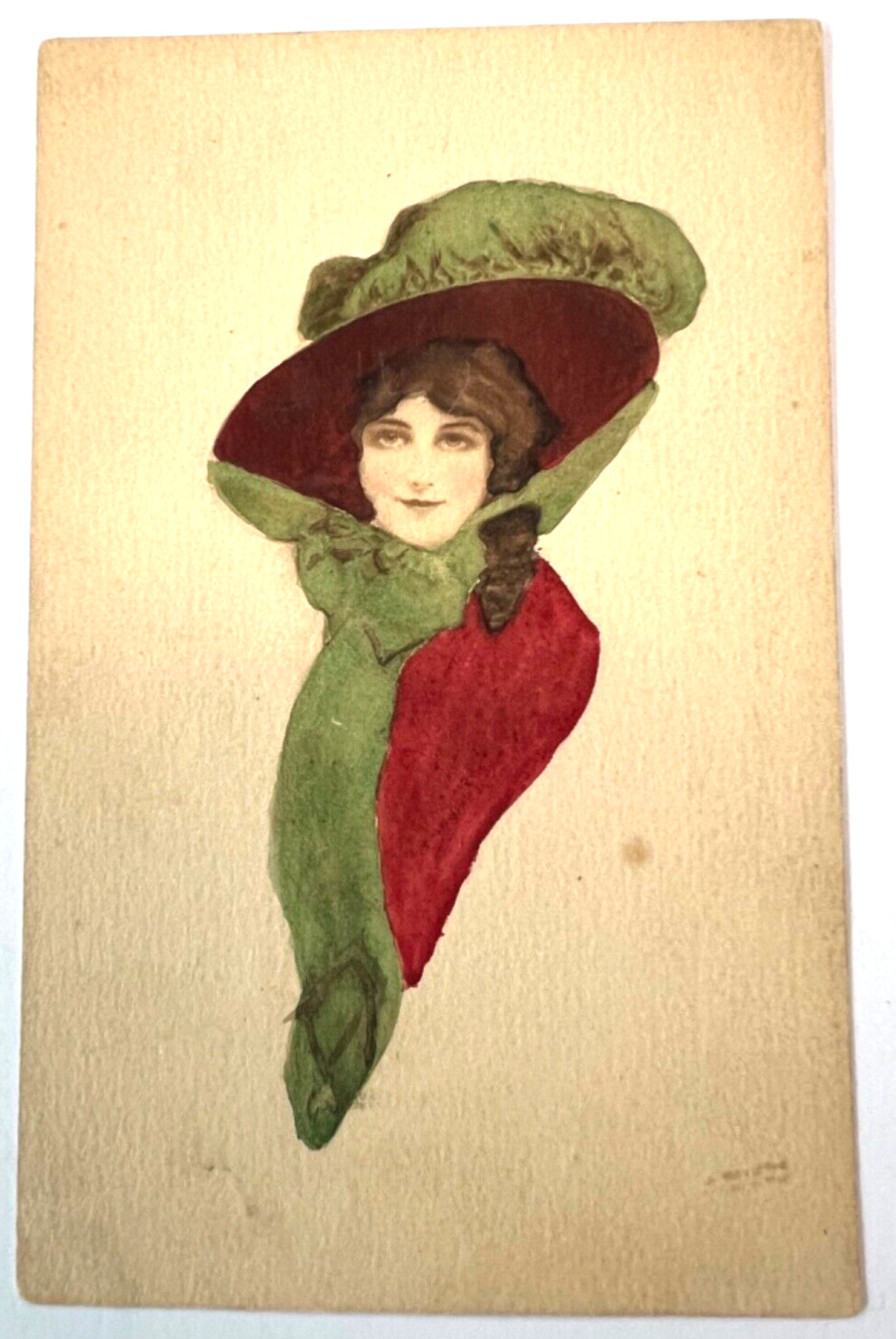 c1910s Pretty Woman Victorian Hand Painted Postcard Unposted B2