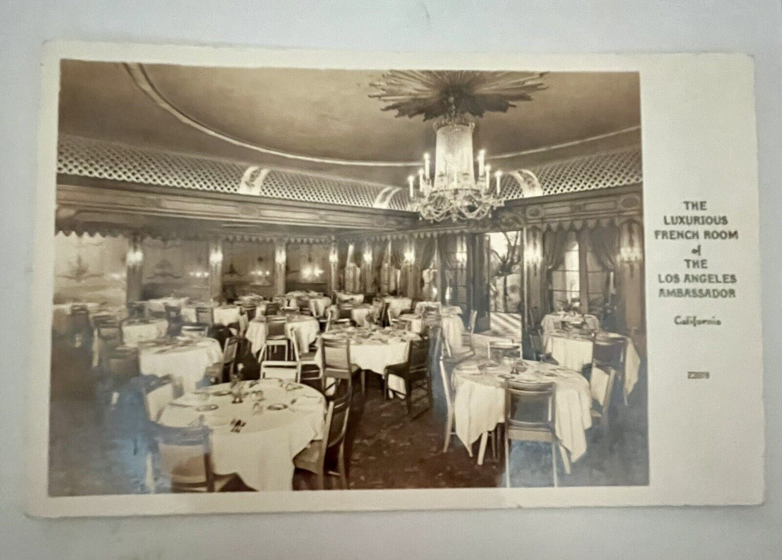 Postcard Antique RPPC VINTAGE The French Room LOS ANGELES AMBASSADOR Hotel CAL.