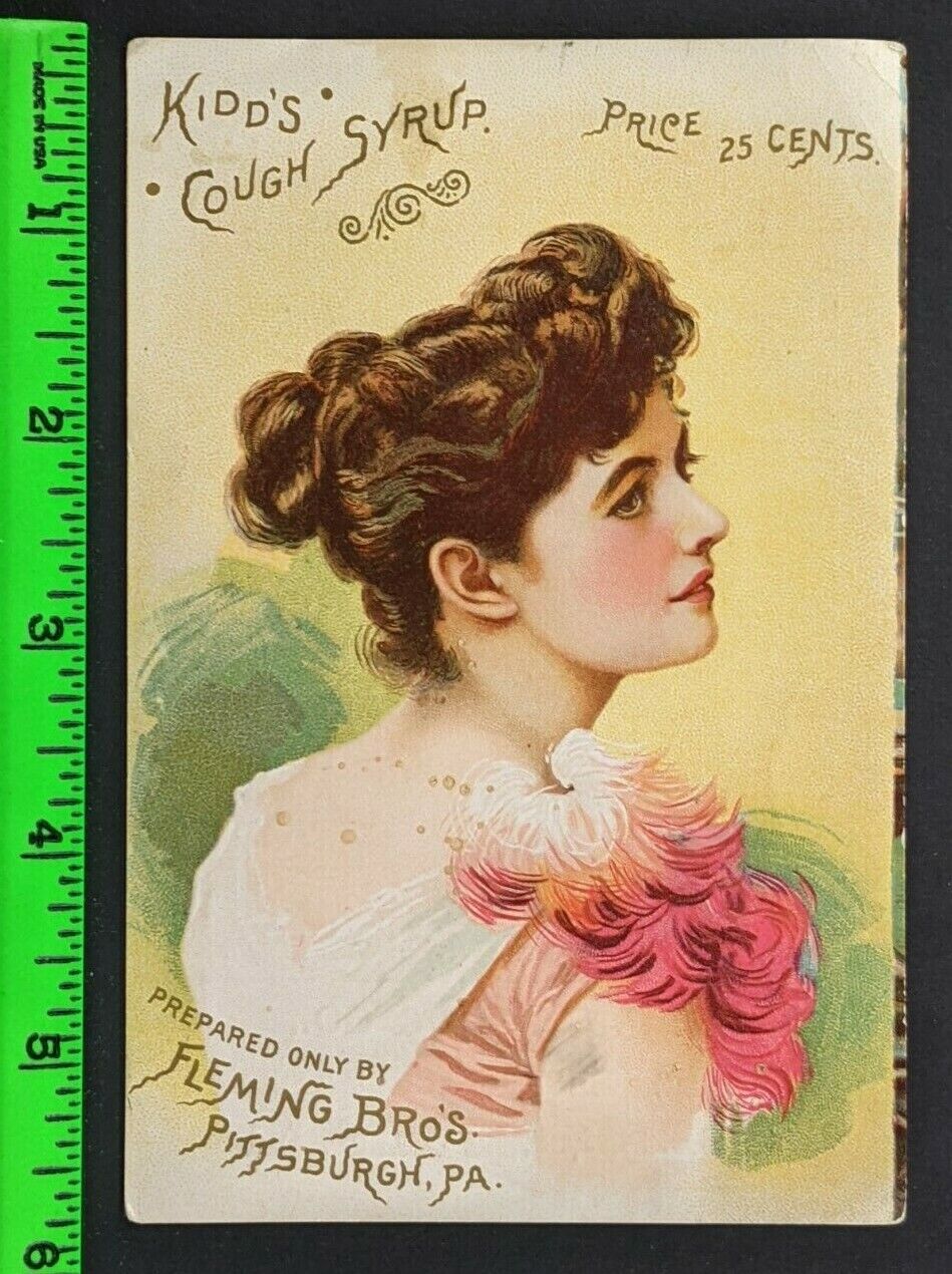 Vintage 1880\'s Kidd\'s Cough Syrup Fleming Bros Pittsburgh PA Woman Trade Card