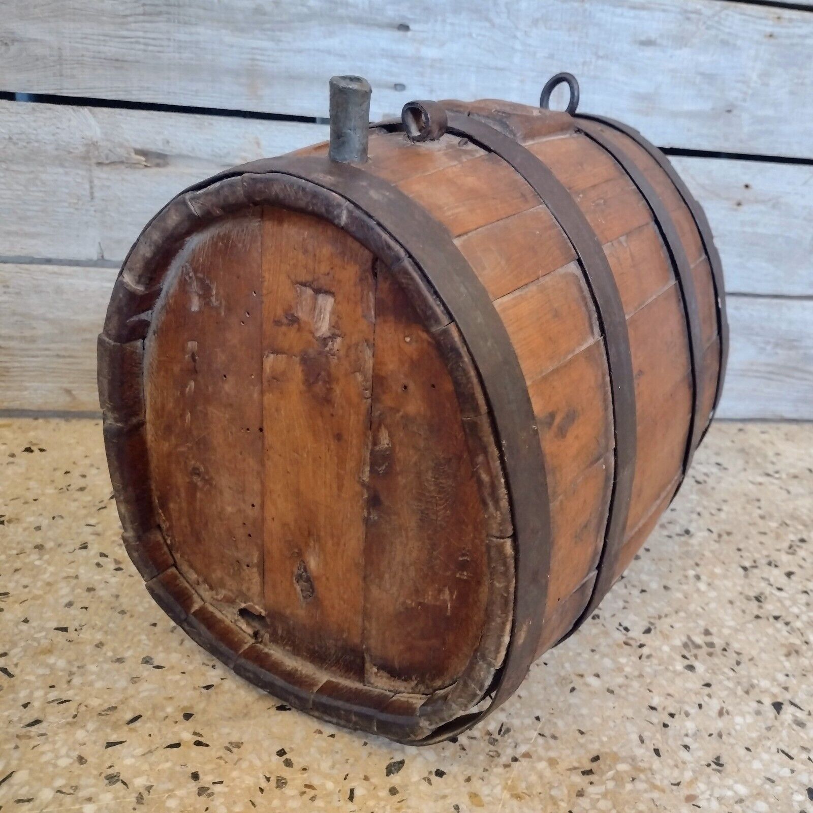 Antique (18th century? Revolutionary War?) Oval Flat Bottom Oak Canteen Barrel