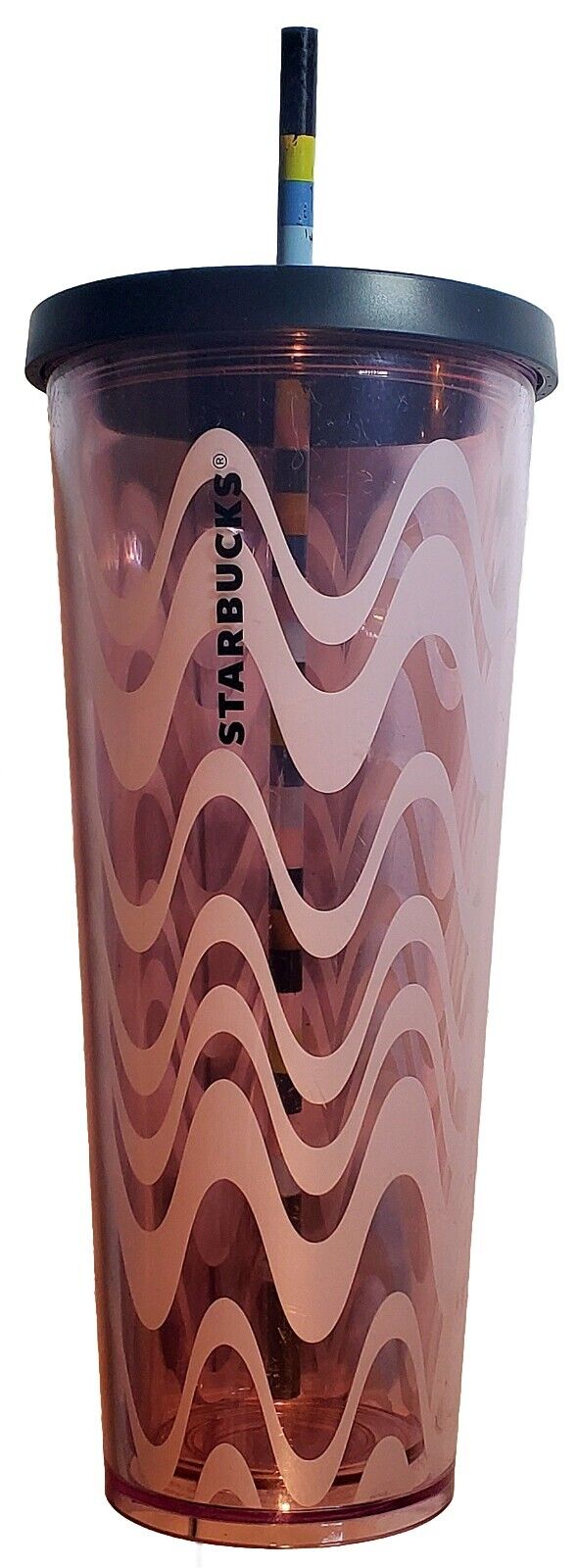 STARBUCKS Pink Wavy Lines Abstract Print Cold Cup Acrylic TUMBLER 24 oz Summer