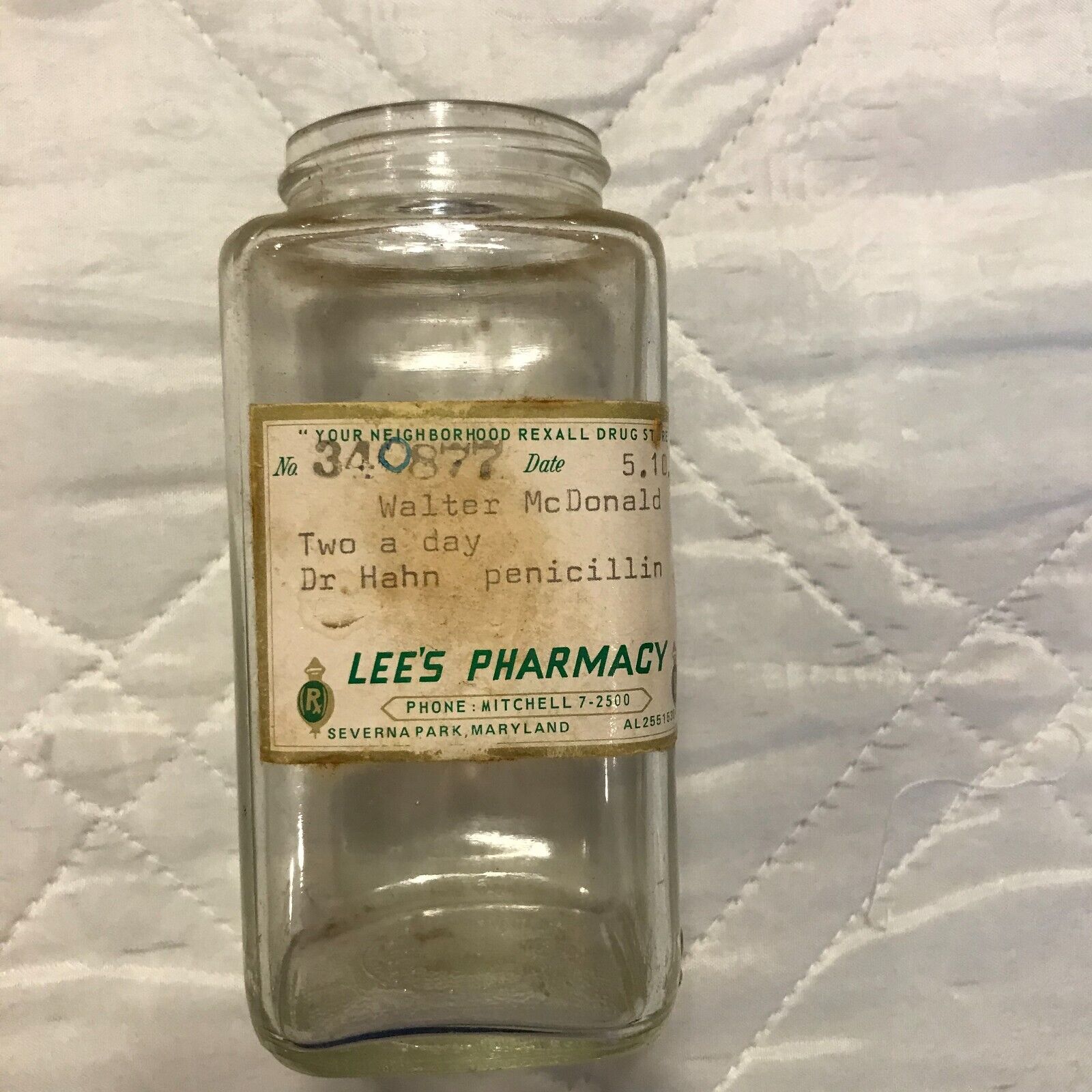 Vintage 1972 Prescription glass bottle
