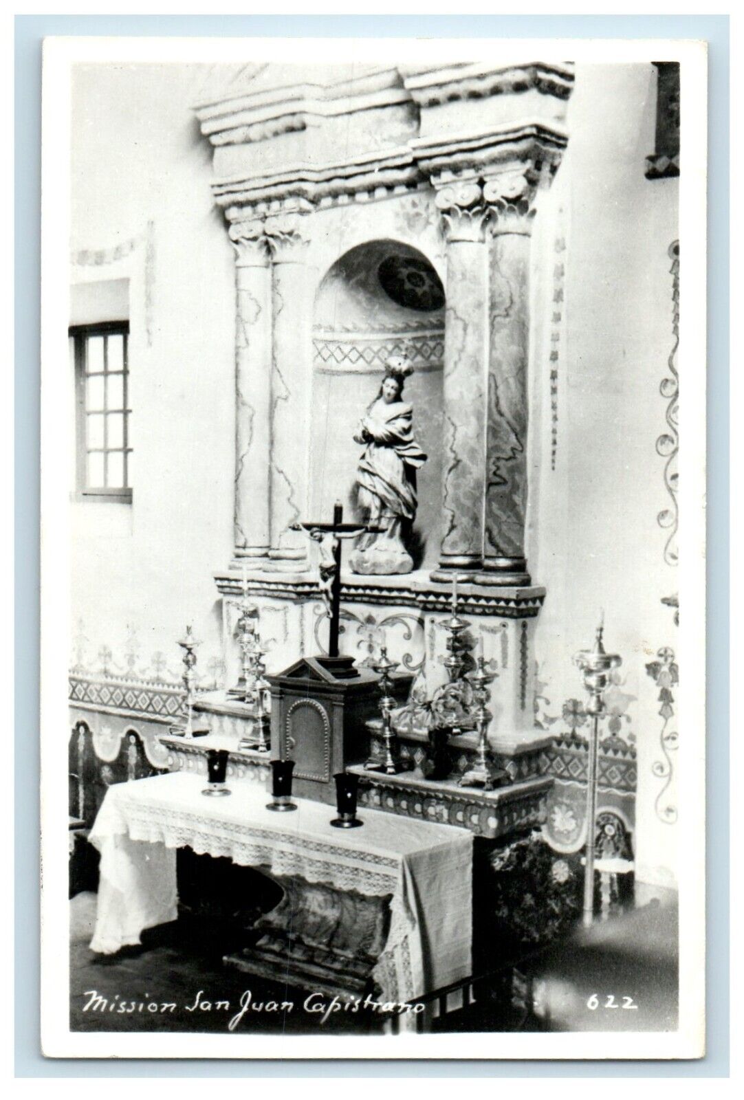 c1940\'s Mission San Juan Capistrano Interior Crucifix CA RPPC Photo Postcard