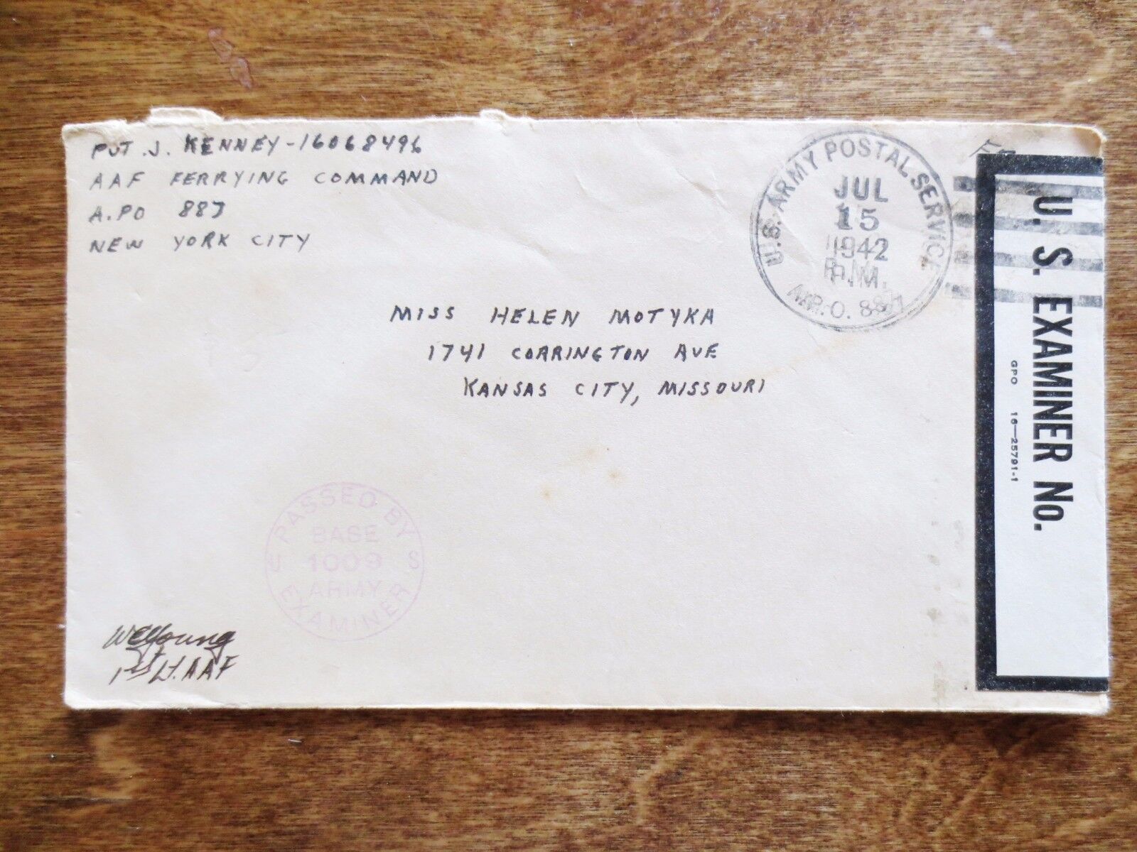 1942 WWII Envelope US Army Postal Examiner Passed Censor Mail Stamped Envelope