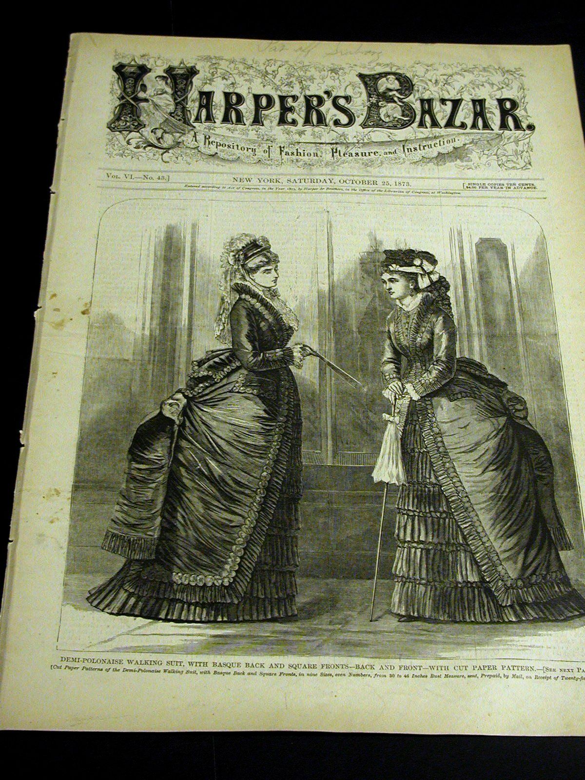 Harper\'s Bazar Oct 25, 1873 EMBROIDERY LADIES BREAKFAST and DRESS CAPS DRESSES