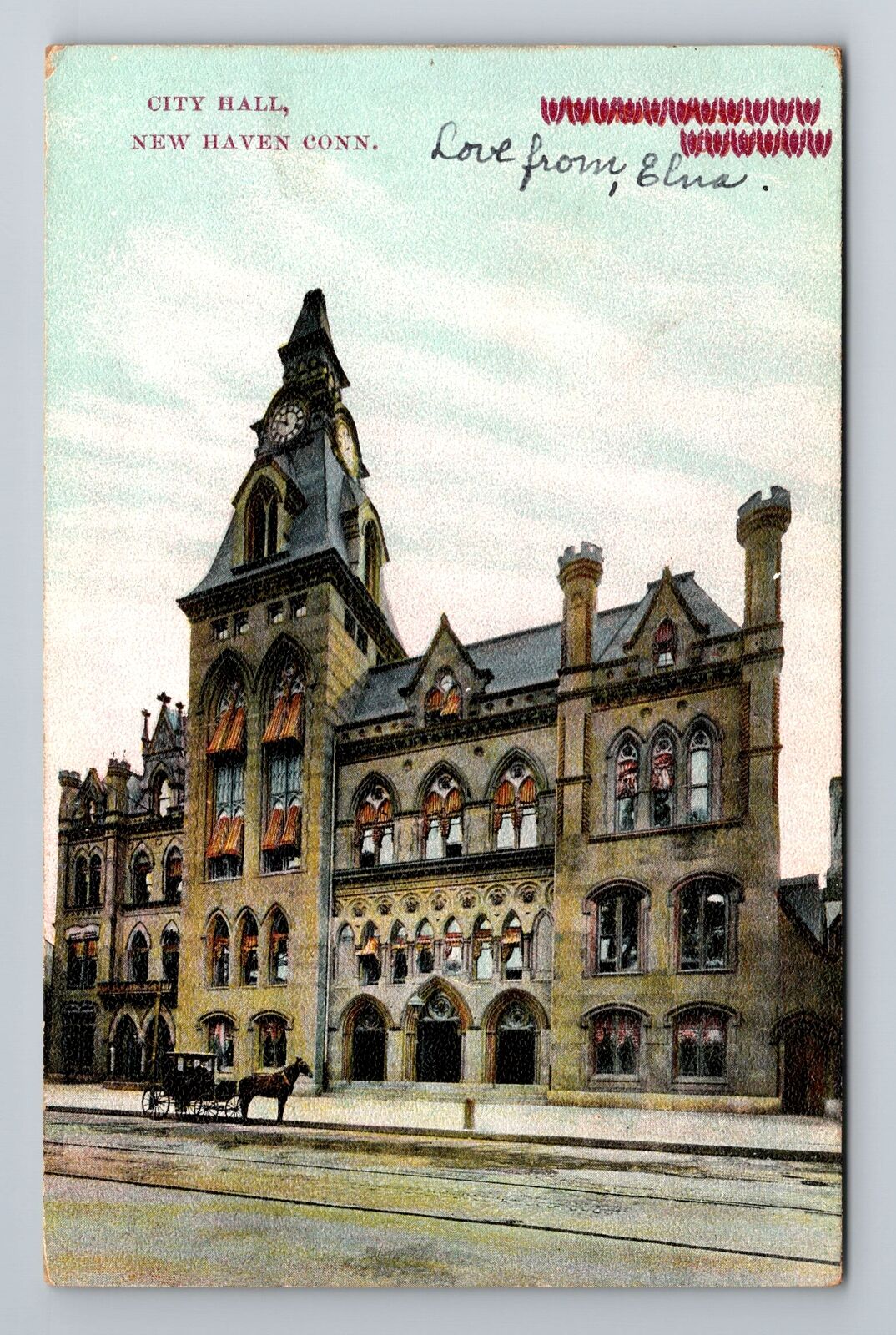 New Haven CT-Connecticut, City Hall, Antique, Vintage Souvenir Postcard