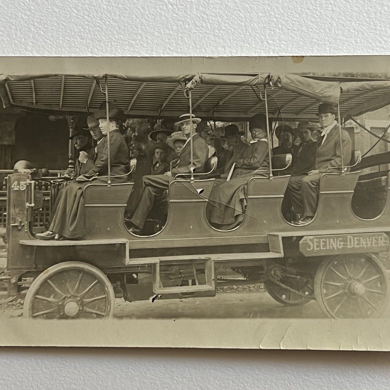 Antique RPPC Real Photograph Postcard Seeing Denver CO Automobile Tour Car