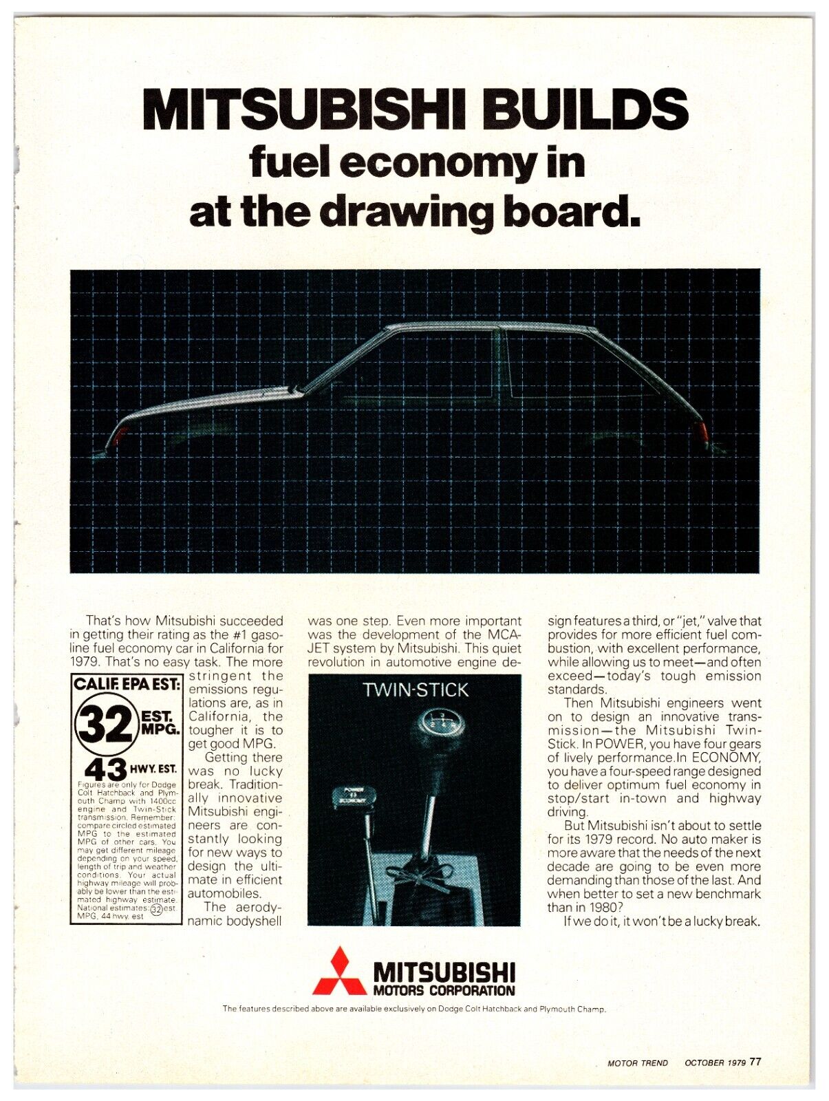 Original 1979 Mitsubishi Cars - Print Advertisement (8x11) *Vintage Original*