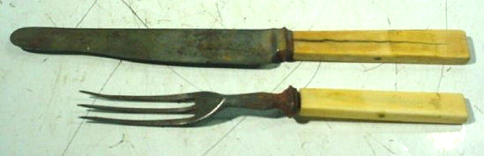 ANTIQUE CIVIL WAR ERA HARGREAVES SMITH & CO. KNIFE & 3 TINED FORK