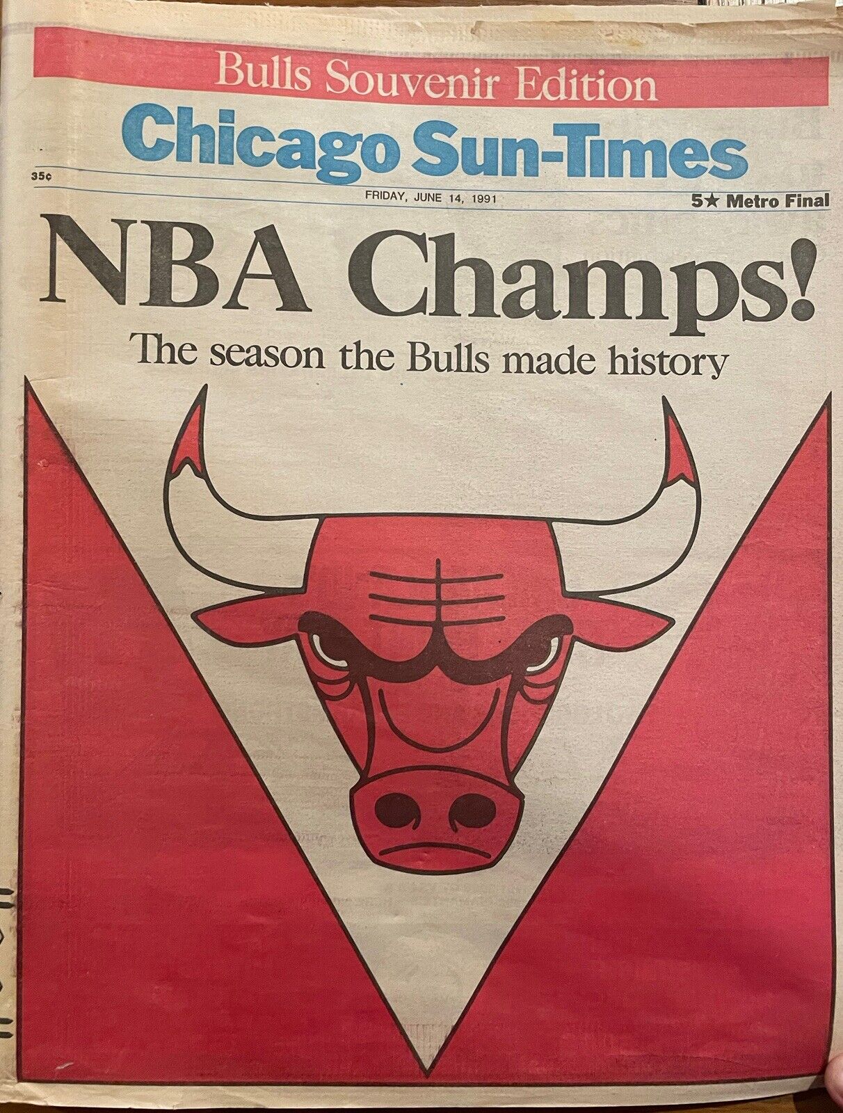 June 14 1991 Chicago Sun-Times Newspaper Chicago Bulls Champs Edition