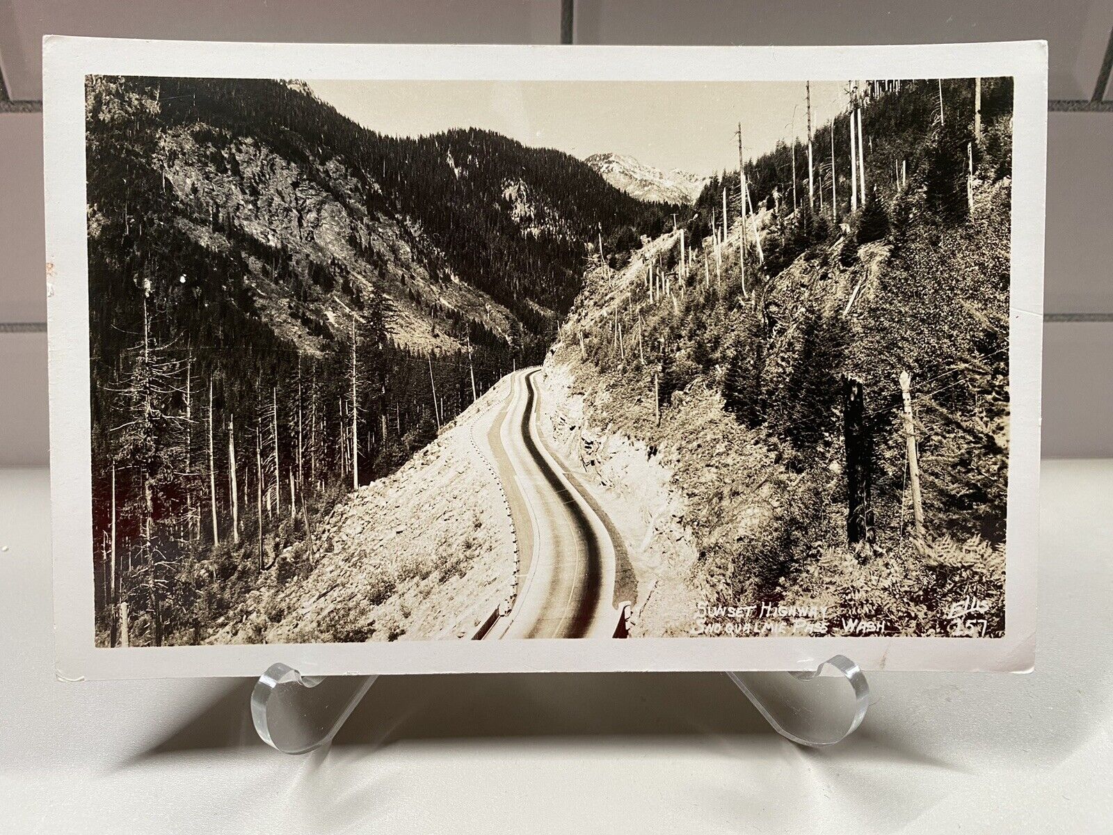 c1940s RPPC Washington WA Snoqualmie Pass Sunset Highway Ellis Vintage Postcard