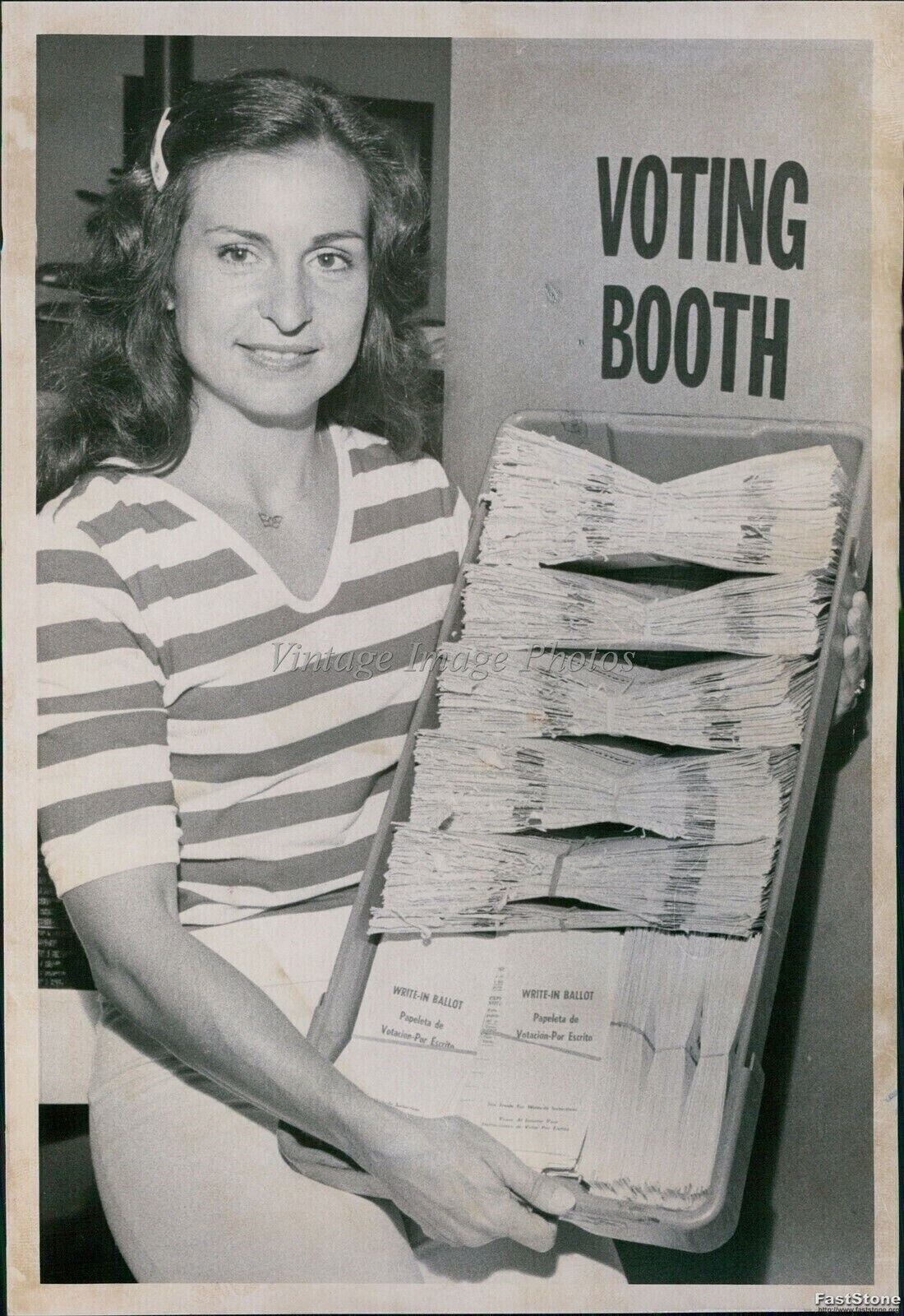 1982 Ca Elections Clerk Marilyn Castello & Absentee Ballots Politics 7X9 Photo