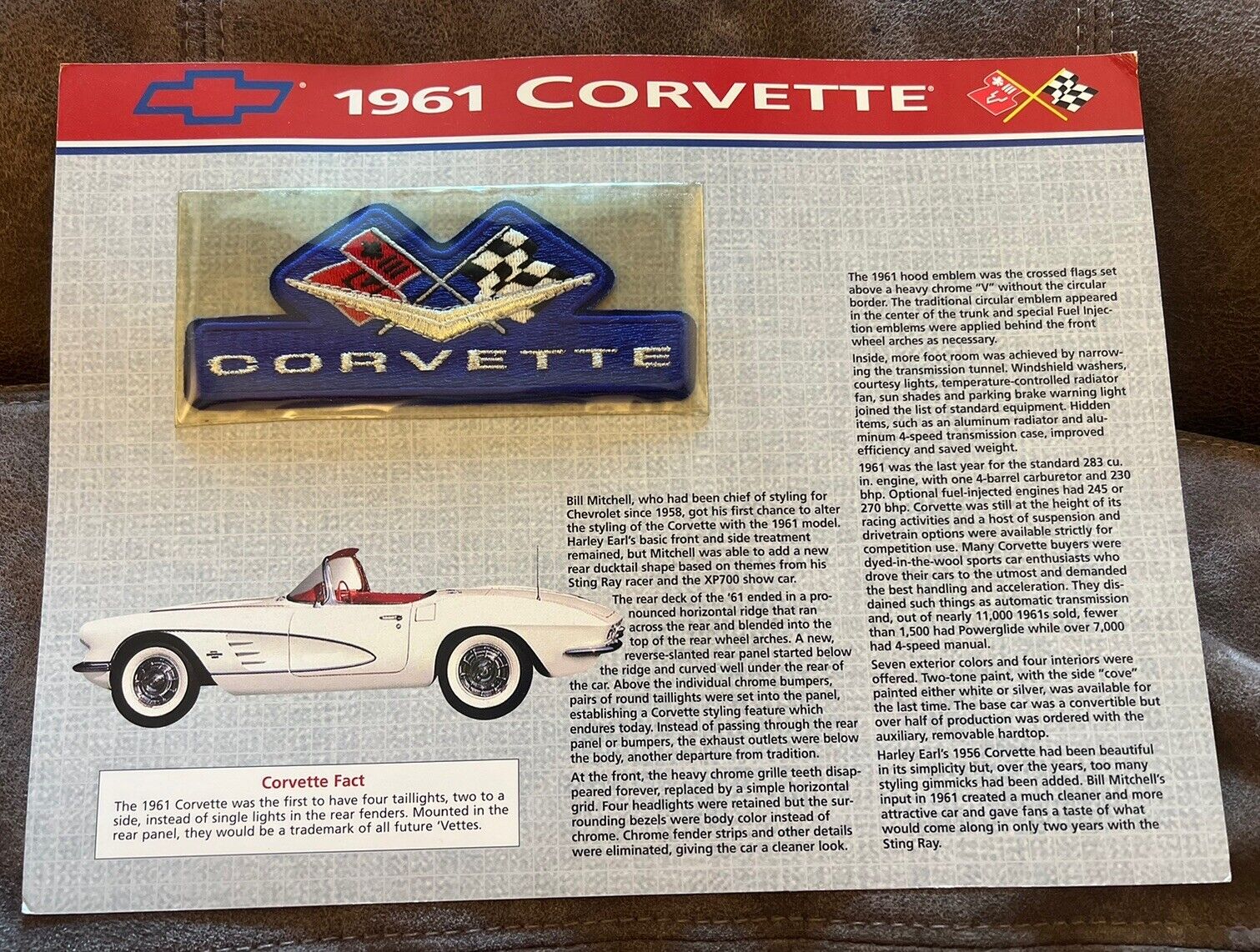 Willabee & Ward 1961 Corvette Patch Chevrolet History Tech DATA Facts CHEVY CAR