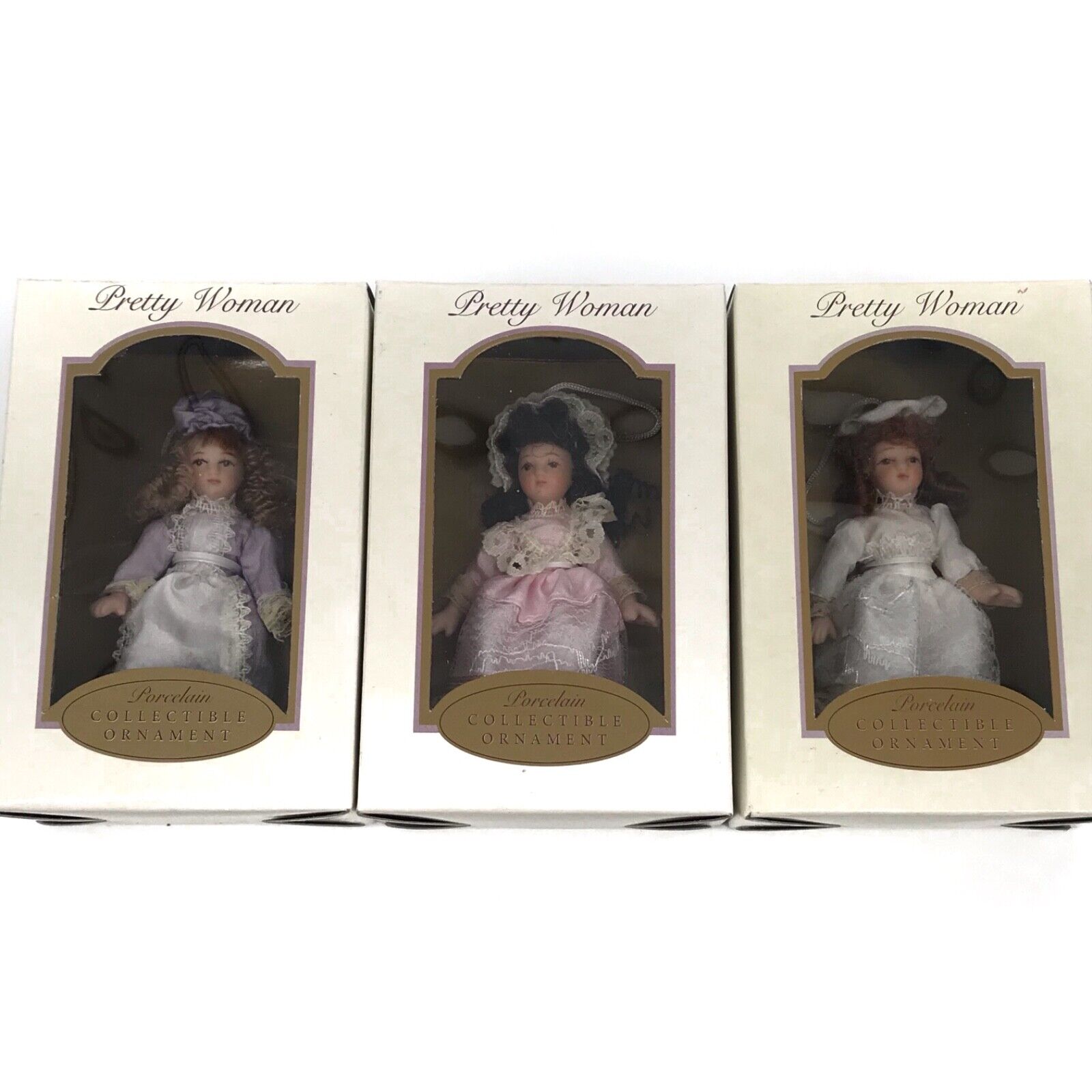 DG CREATIONS Pretty Woman Porcelain Collectible Ornaments 3 Pk Handcrafted 2004